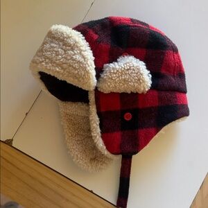 Red and Black Plaid Trapper Hat with Sherpa Lining youth